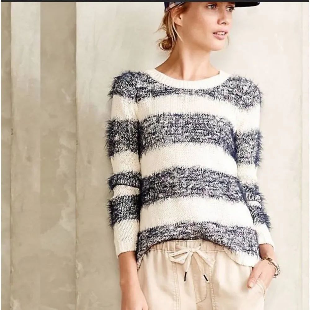 Tabitha Anthropologie Striped Eyelash Sweater